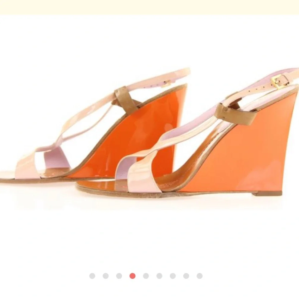 Louis Vuitton Pink and Brown Patent Leather Wedge Sandals